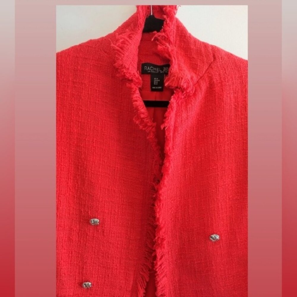 Rachel Zoe Red Tweed Longline Blazer M - Picture 9 of 11